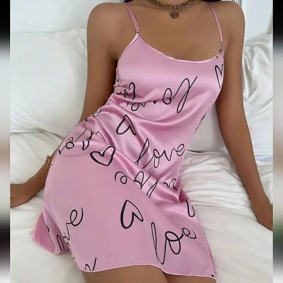 Love Pajamas Sleep Dress with Cross Back and Round Neck Sleepwear Sizes S, M , L - Picture 2 of 4